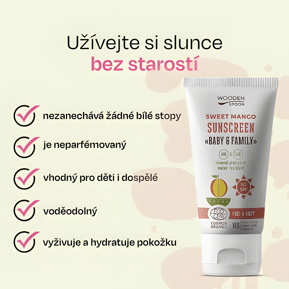 opalovací mléko mango baby family spf50 150ml Wooden Spoon